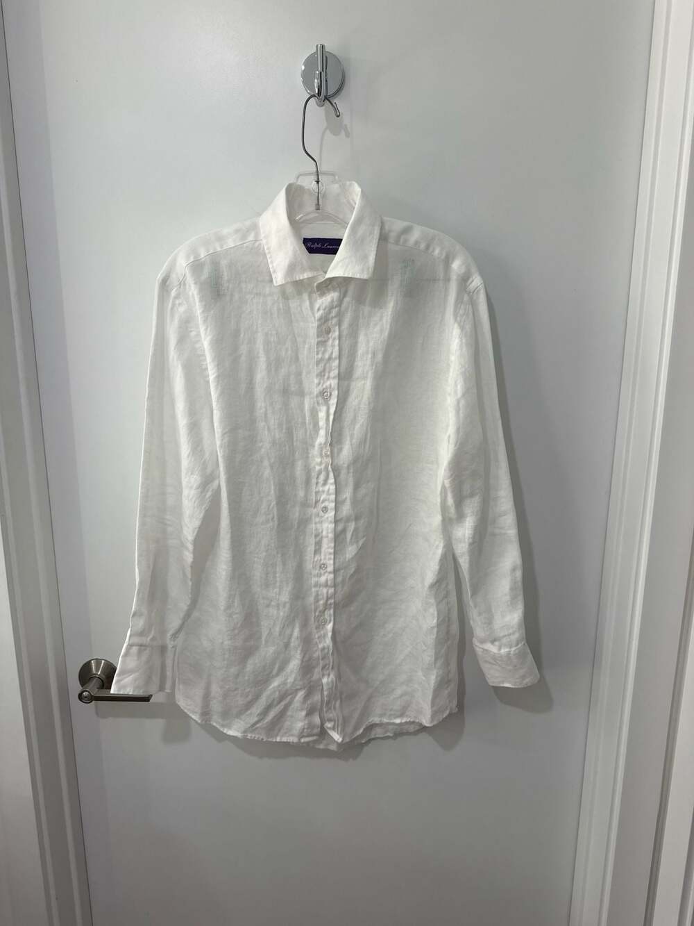 Ralph Lauren Purple Label Men's White Linen Long Sleeve Button-Down Shirt